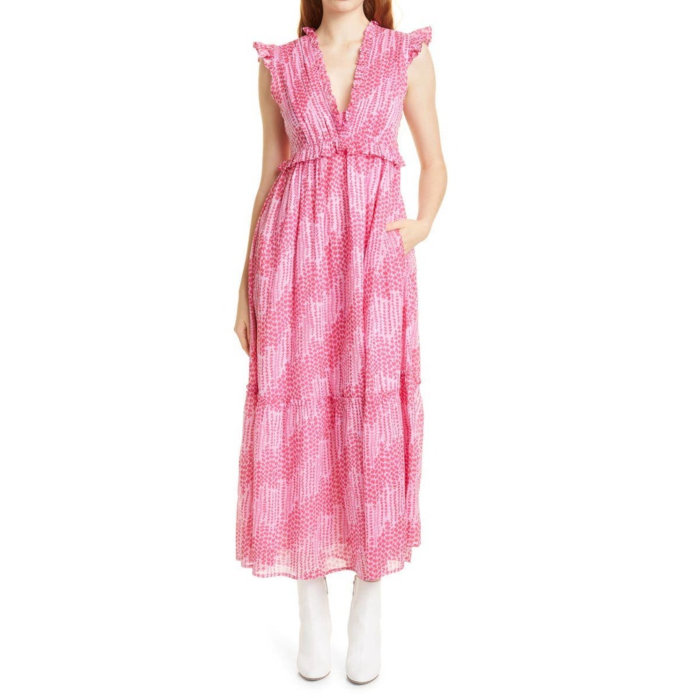 BANJANAN Constance Floral Sleeveless Dress In Maidengrass Vivid Pinks Size S NWT